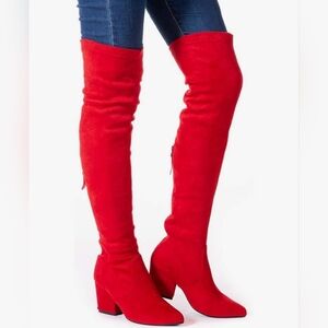 NWOT Red Suede Over The Knee Thigh High Boots